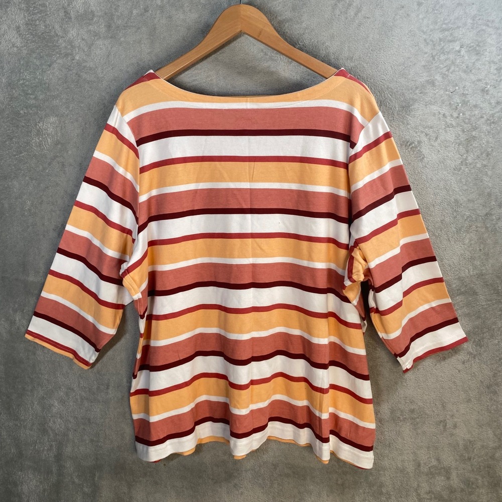 Croft & Barrow Striped Top Women 3X 3/4 Sleeve Boat Neck Coastal Nautical Preppy - Picture 3 of 5